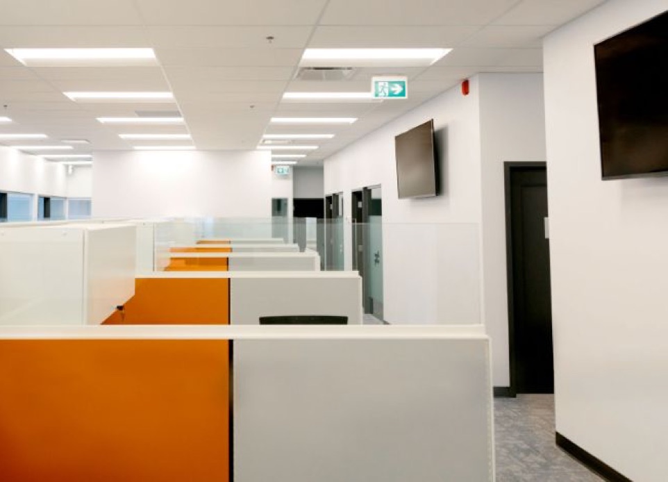 An interior image of the tenant improvement of 60,000 square foot warehouse office working space