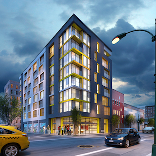 The visualization of 8 storey mixed-use building in historic Gastown, Vancouver, BC, designed by nba architects. The building is innovative, space efficient and features a gorgeous rooftop garden plus local artwork featured on the garage doors. 