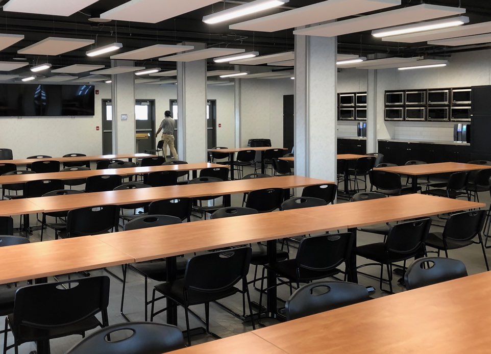 An interior image showing the training room for the staff. Nba architects designed a staff facility building for the port workers at Deltaport. 