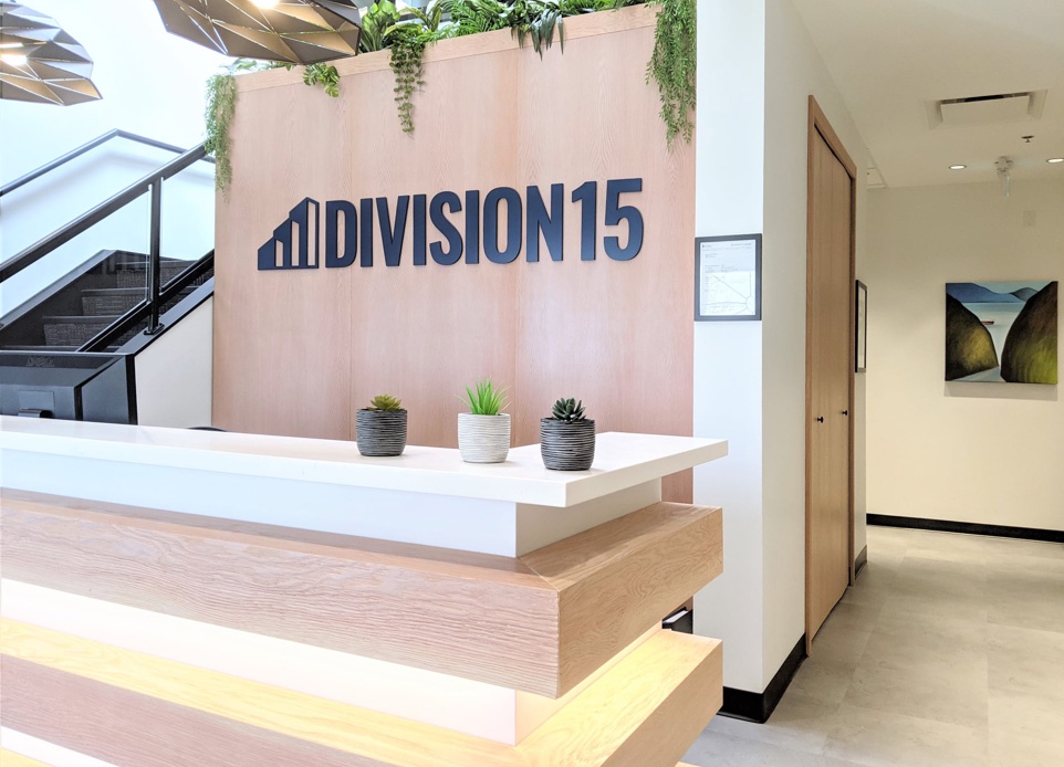 The interior image of Division 15 Mechanical’s new Richmond head office and fabrication shop. Nba architects designed a modern West Coast feel with lots of light, wood, greenery, local art and open spaces to collaborate and brainstorm.